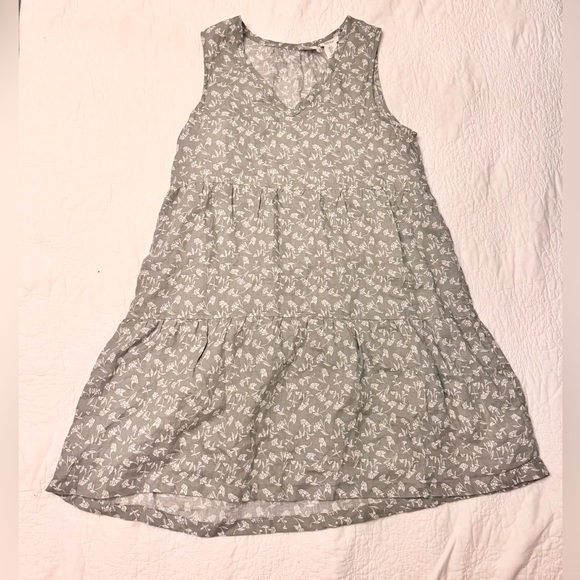 Joie Sage Green Floral Swing Mini Tiered Flowy Linen Dress - Picture 2 of 4